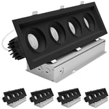 LUXRITE 4-Head Regressed Gimbal LED Recessed Spotlight, 360°+15° Adjustable, 5CCT 2700K-5000K, CRI90, 60W, 4000 Lumens, 60° Beam Angle, Rectangular Black Finish, Dual Dimmable, IC & Wet Rated (4 Pack)
