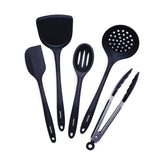 5 Piece Cooking Utensil Set, Flexible Nonstick Silicone, Stain-Free, Tongs, Turner, Spatula, Skimmer, and Slotted Spoon, Black GreenPan