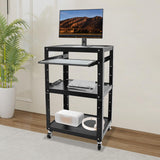 4 Shelves AV Cart Rolling Standing Desk Stand up Desk with Wheels & Tray