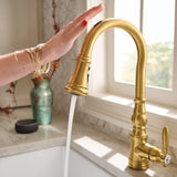 Moen Weymouth Brushed Gold Smart Faucet Touchless Pull-Down Sprayer Kitchen Faucet with Voice and Motion Control, S73004EV2BG