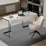 Modern White Slate Office Desk with 2 PU Leather Drawers, Spacious Executive Writing Workstation for Home Office & Small Spaces (120cm/47in)