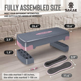 Aerobic Step Platform Set with Ankle Weights & Measuring Tape, Exercise Steppers for Home Gym Exercise Fitness, Adjustable Height 2 Level Risers Workout Step Platform Trainer, Pink Grey