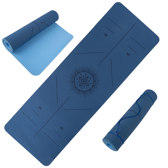 Yoga Mat with Alignment Marks - Lightweight Exercise Mat with Carry Strap for Home Workout or Travel by Wakeman Outdoors (Blue) Wakeman