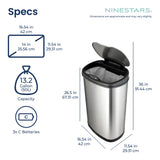 13 Gallon Oval Automatic Trash Can, 50L Touchless Motion Sensor Garbage Can with Odor-Sealing Lid & One-Touch Manual Mode