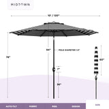 Midtown Umbrellas - The Lean 10 Ft Patio Umbrella with Fade-Resistant Sunbrella Fabric, Auto-Tilt Aluminum Frame and 8 Reinforced Ribs for Deck, Pool & Garden - Canvas Glacier Canopy, Black Pole