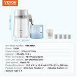 Water Distiller, 1.1 Gal Distilled Water Machine, 750W Pure Water Distilling w/BPA Free Plastic Container | White VEVOR