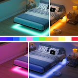 HAVONIZD Floating Bed Frame Full with LED Lights and Charging Station - 8 inch Platform Bed Frame No Box Spring Needed, Easy Assembly
