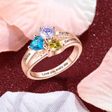 Oseew Personalized 14K Yellow Gold 3 Birthstones Rings Mother's Ring 10k solid Rose Gold 3 Birthstones Rings 14k gold for Mom Jewelry 18K yellow gold Personailzed 2 Birthstones Rings(Rose Gold)