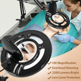 HITTI 10X Magnifier Esthetician Light, 2200 Lumens, Stepless Dimmable, 5 Wheel Rolling Base, LED Lighted Mag Lamp for Lash & Facials, Tattoo, Nail, Crafts, Sewing- Black