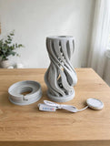 MAKER 3D Twist Spiral Table Lamp in Light Grey - Handmade 3D Printed Shadow Projection Night Light, Dimmable USB LED Bedside Accent Lamp for Bedroom, Nursery and Office Desk Decor