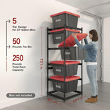 27 Gallon Storage Bin Rack Organizer, Heavy-Duty Tote Storage Rack, 5-Tier Standing Storage Bin Shelves, 250 lb Capacity, Maximize Space for Garage, Warehouse, Utility, 2 Pack (Totes Not Included)