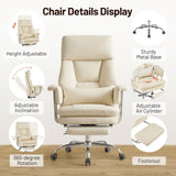 Furniliving Big and Tall Office Chair with Footrest, PU Leather High Back Executive Office Chair with Adjustable Lumbar Support, Gaming Chair with Padded Arm and Pillow, Height Adjustment, Beige