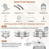 Collapsible Baby Bathtub with Soft Cushion and Thermometer, Newborn to Toddler Tub 0-36 Months with Toy Storage Mesh Bag, Portable Travel Bath for Infants (Grey)