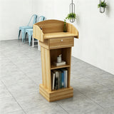 Wooden Curved Lectern, Floor Standing Podium,Wood,+Drawer