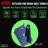 Multi-Function Magnetic Golf Towel - Exclusive Wash Pocket- Scrub Pad Cleaner - Magnet for Golf Cart or Clubs (16" x 24" Blue)