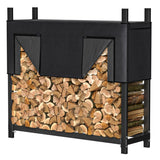 WALMANN Heavy-Duty Firewood Rack with Waterproof Cover & Firewood Carry Bag, 4ft Outdoor Indoor Wood Log Holder for Fireplace, Patio & Porch, Sturdy Steel Fire Wood Storage Stand
