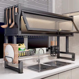 QIUHTR Over The Sink Dish Drying Rack with Cutlery Holder,Rust Resistant Dish Rack with Multifunctional Flip Up Pegs,Space-Saving Large Racks for Kitchen Counter for Dishes,Plates,Cups