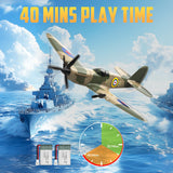 HAWK'S WORK 3 Channel RC Plane Spitfire Fighter, Remote Control Warbird Ready to Fly, 2.4GHz 6-axis Gyro Stabilizer, Easy to Fly for Kids & Beginners