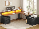 Farmhouse L Shaped Standing Desk, 70.1" x 73.2" Height Adjustable Home Office Executive Desk with Drawers, Power Outlet