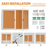 Lockable 2-Door Weatherproof Enclosed Bulletin Board Aluminum 44x32in