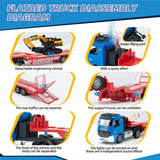 Fistone RC Semi-Trailer Truck & Friction Powered Excavator Toy Set, 1:24 Scale with Sound and Lights, 6 CH Remote Control Flatbed Truck and Inertia-Powered Excavator Toys for Kids Boys, Blue