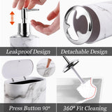 InnJoey Bathroom Accessories Set, 9-Piece Marble White Bathroom Set, White Bathroom Accessories with Slim Trash Can, Soap Dispenser, Toilet Brush, Toothbrush Set, Qtip Holders