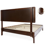 Bme Nipe 14 Inch Bohemian Bed Frame with Adjustable Woven Headboard - Rustic & Vintage Unique Style with Acacia Wood - No Box Spring Needed - Easy Assembly - Twin, Walnut