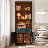 Foxemart 80" Tall Bookshelf with Drawer and Doors, Black Bookcase