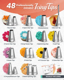 RFAQK 250 PCs Aluminum Cake Decorating Tools Kit with 12" Metal Turntable & Knife set-48 Numbered Icing Tips-3 Russian Piping Nozzles-Straight & Angled Spatula-Cake Leveler& Baking Supplies Tools