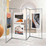 4-Panel Movable Gallery Easel, Folding Metal Artwork Display Bracket, Multi-Functional Silver Exhibit Stand for Paintings, 126"x70.9" (320x180cm)