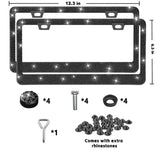[2 Pack] Luxury Bling License Plate Frames - Hand-Set 1200+ Sparkly Crystals - Rust-Proof Stainless Steel Car Accessories for Women - Universal Fit Front and Rear Set