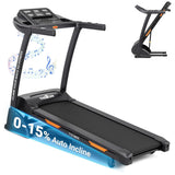 THERUN Incline Treadmill, Treadmills for Running and Walking, 300 lbs Weight Capacity Folding Treadmill with 0-15% Auto Incline, Wide Belt, 3.5 HP, App, Heart Rate, Carbon Black- Speaker