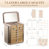 Homruilink High End Glass Jewelry Box for Women, 7 Layer, Gold