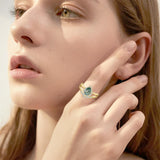 Oseew 2 pcs Vintage Unique Green Stone Wedding Ring 10k gold Natural Moss Agate Ring Set Natural Moss Agate Ring For women with teardrop design Mother's Day Birthday gift