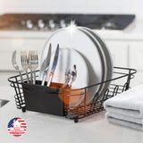 Better Houseware in Sink Dish Drying Rack, Dish Drying Rack in Sink with Non-Slip Handles, Stainless Steel Space-Saving Design, 2-Piece Set with Utensil Holder, 14.5 x 13 x 5 Inch, Black