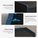 PIXOURA LED Nightstand with Charging Station, Modern Night Stand with 3 Slanted Drawers & LED Lights, Wood Bedside Table End Side Table for Bedroom, Office, Black