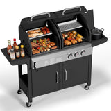 Garvee 3 Burner Propane Gas and Charcoal Grill Combo with Side Burner, Outdoor Dual Fuel Grill with Storage Cabinet for Patio & Party & Kitchen & Backyard Barbecue
