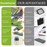 Ourokhome Onion Chopper Dicer with Container, Manual Food Cutter with Handheld Veggie Spiral, Hand Vegetable Mandolin slicer (6 in 1, Gray)