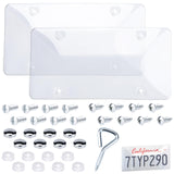 2 PCS Clear License Plate Covers, Unbreakable Novelty Licenses Plate Protect, License Plates Frame for Car Tag, Front and Back with Screws Caps