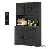 HOSTACK 71" Pantry Cabinet with Charging Station, Tall Kitchen Pantry Storage Cabinet with Microwave Stand, Farmhouse Kitchen Hutch with Storage Drawers for Living Room, Dining Room, Black