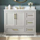 DELUXE LIVING 42 Inch Bathroom Vanity with Sink Combo, Solid Wood Frame with Stone Top & Backsplash, Fully-Assembled with Soft-Closing Doors & 4 Drawers, Greige