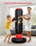 QPAU Kids Punching Bag Toy with Boxing Gloves, 66 Inch Larger Stable Kids Inflatable Boxing Bag Set, Gifts for Boys & Girls Age 6-12, for Practicing Karate, Taekwondo, MMA (Black&Red) QPAU