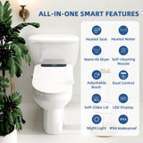 QMU Electric Bidet Toilet Seat Round - Smart Heated Toilet Seat with Remote Control, Instant Warm Water, Self-Cleaning Nozzle, Warm Air Dryer, Feminine Wash, Soft Close, LED Display