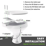Terapaton RV Bidet for Camper Toilet, Non-Electric Toilet Sprayer Attachment with Dual Nozzles, Adjustable Pressure, Front/Rear/Self Cleaning, Upgrade for Trailer, Motorhome, RV Bathroom (White-Black)