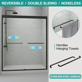 GDGZQD Semi-Frameless Sliding Shower Door W: 60 x H:72 Inches, Bathroom Sliding Door Easy to Install, 1/4 "Clear Glass, Black Hardware Double Sliding Glass Shower Room