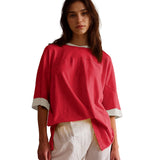 Songling Womens 3/4 Length Sleeve Casual Loose Fit Summer Tee Shirt Basics Cotton t Shirts Trendy Tops Red