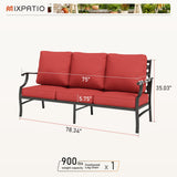 MIXPATIO, 3-Seat Outdoor Patio Sofa, Metal Frame, Red
