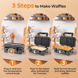 BECOMFORT 3 in 1 Waffle Maker, Sandwich Press w/3 Removable Non-stick Plates, Indicator Lights, Cool Touch Handle, Sandwich Maker & Panini Press w/5-gear Temperature Control for Breakfast Steak