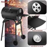Charcoal Grills Outdoor BBQ Grill, Barrel Charcoal Grill with Side Table, with Nearly 500 Sq.In. Cooking Grid Area MD DC PRINT INC