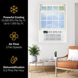 Whirlpool 24,000 BTU Window Air Conditioner with Dehumidifier, 230V, Window AC for Extra Large Rooms up to 1500 Sq. Ft., Bedroom, Living Room, Apartment, with Remote, 3 Speeds, and 24H Timer, White